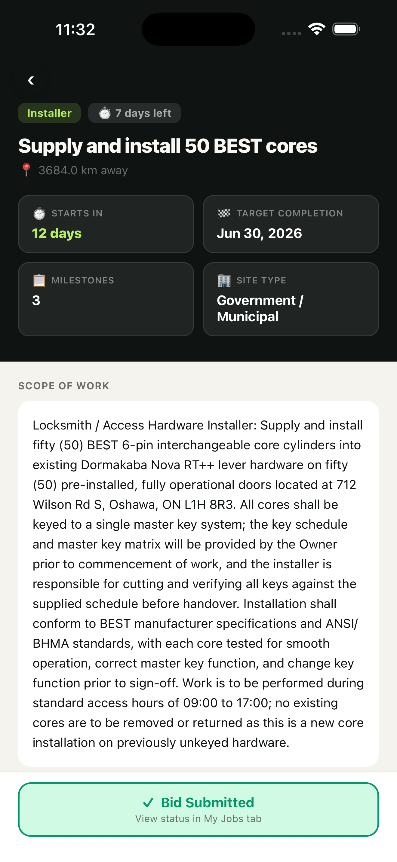 Contractor app job scope screen