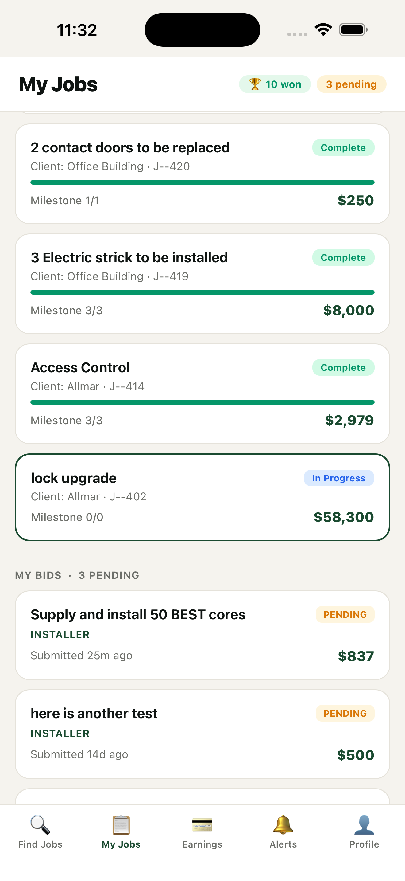 ScopeMark contractor app My Jobs screen